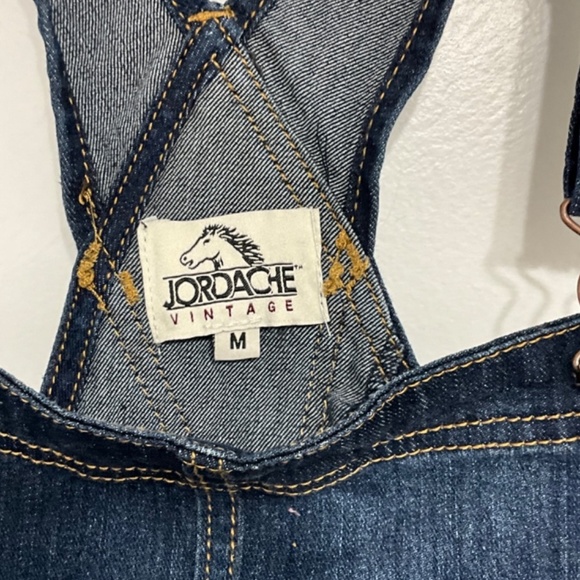JORDACHE VINTAGE Denim Shortalls Distressed Cuffed Dark Wash Size M - Picture 4 of 6